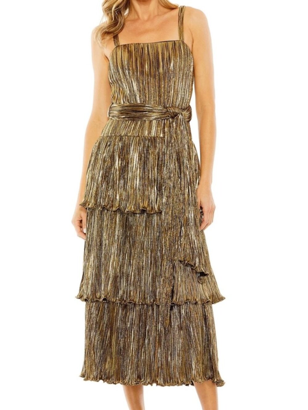 Ieena for Mac Duggal Dark Gold Ruffle Tiered Cocktail Dress NWT sz 12